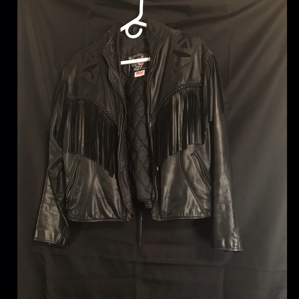 Vintage Black Leather Fringe Jacket Never Worn